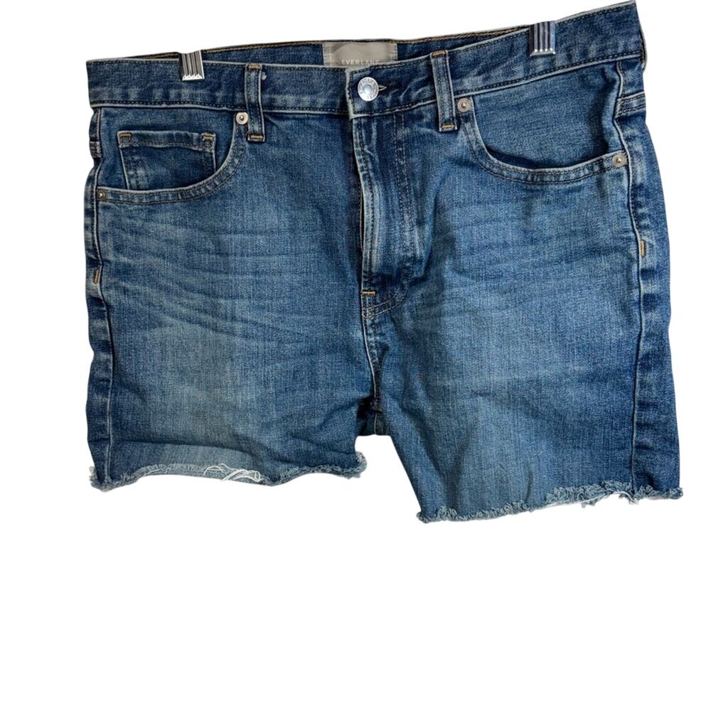 EVERLANE The Denim Jean Shorts Cut Offs Raw Hem Organic Cotton Dark Blue Wash 29